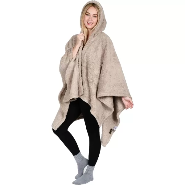 Catalonia Womens Poncho Cape Sherpa Fleece Cloak Coat Snuggly Hooded Wearable Blanket Gift Idea for Mom and Teen GirlsOne Size Latte