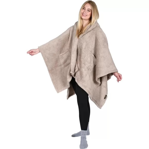 Catalonia Womens Poncho Cape Sherpa Fleece Cloak Coat Snuggly Hooded Wearable Blanket Gift Idea for Mom and Teen GirlsOne Size Latte