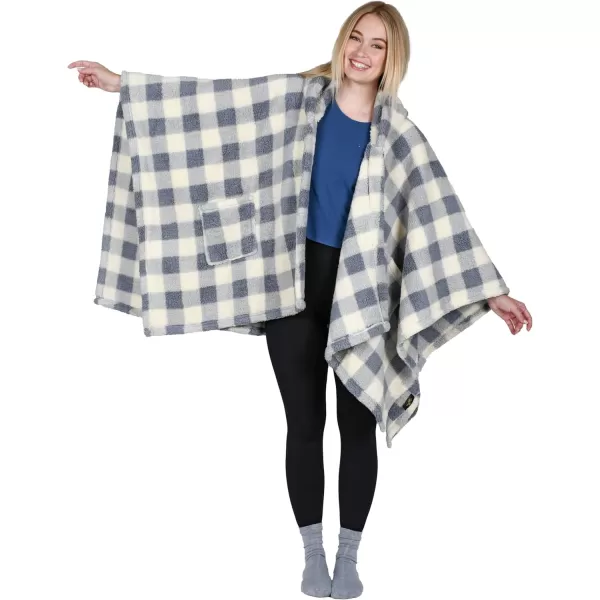 Catalonia Womens Poncho Cape Sherpa Fleece Cloak Coat Snuggly Hooded Wearable Blanket Gift Idea for Mom and Teen GirlsOne Size Plaid Blue