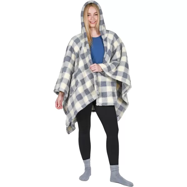 Catalonia Womens Poncho Cape Sherpa Fleece Cloak Coat Snuggly Hooded Wearable Blanket Gift Idea for Mom and Teen GirlsOne Size Plaid Blue