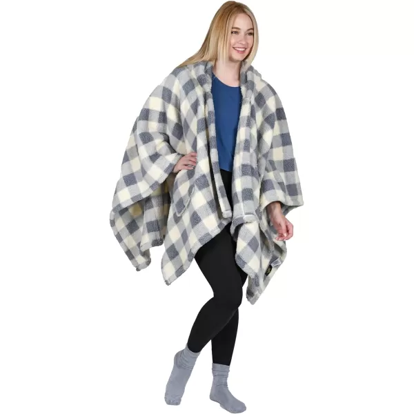 Catalonia Womens Poncho Cape Sherpa Fleece Cloak Coat Snuggly Hooded Wearable Blanket Gift Idea for Mom and Teen GirlsOne Size Plaid Blue