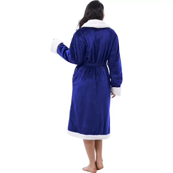 Catalonia Womens Sherpa BathrobeSoft Warm Fleece Long RobeShawl CollarComfyFull LengthBlue