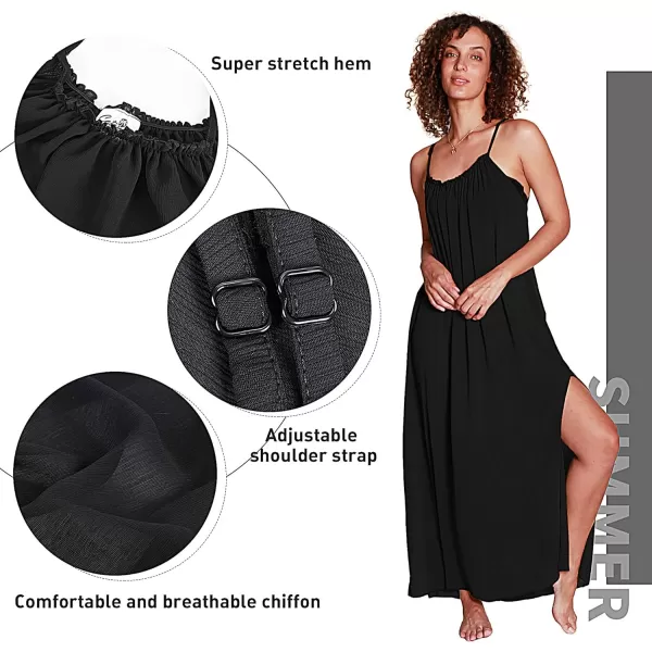 Catalonia Womens Summer Maxi Dress Beach Chiffon Sundress Swimwear Bathing Suit Cover UpBlack