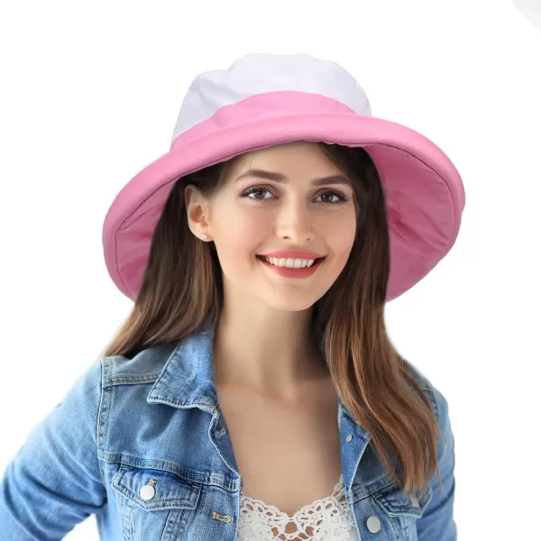 Catalonia Womens Wide Brim Sun Protection Hats with Flap Neck Cover for Traveling Hiking Safari Boating Driving GardeningPinkWhite