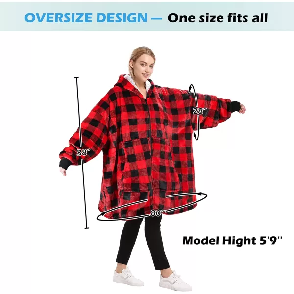 Catalonia Zip Up Blanket Hoodie Sweatshirt Oversized Sherpa Pullover Jacket Coat for Men Women Comfortable Gift for Her PurpleOne Size Red Checkered