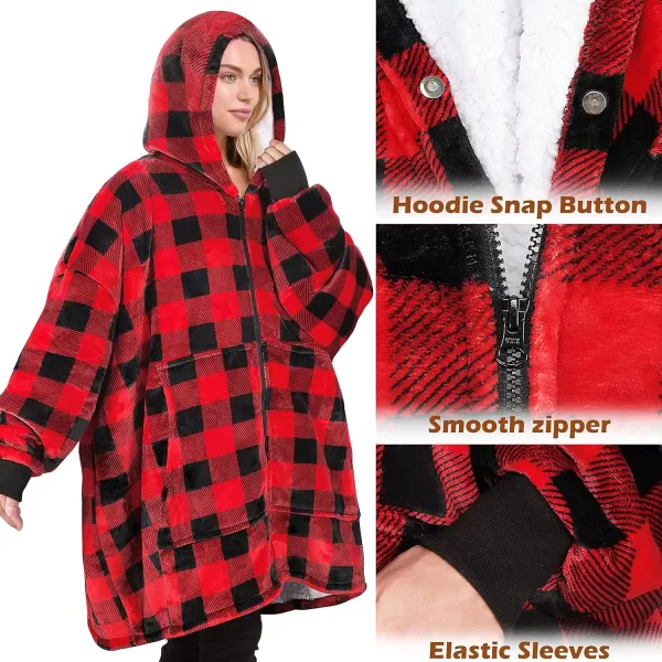 Catalonia Zip Up Blanket Hoodie Sweatshirt Oversized Sherpa Pullover Jacket Coat for Men Women Comfortable Gift for Her PurpleOne Size Red Checkered