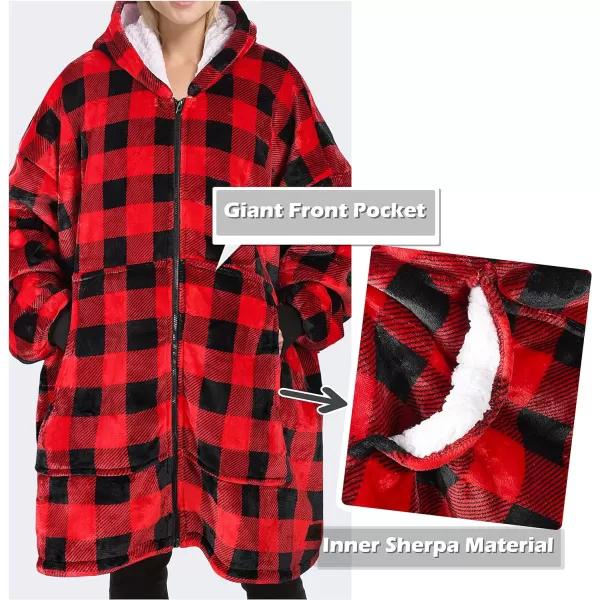 Catalonia Zip Up Blanket Hoodie Sweatshirt Oversized Sherpa Pullover Jacket Coat for Men Women Comfortable Gift for Her PurpleOne Size Red Checkered