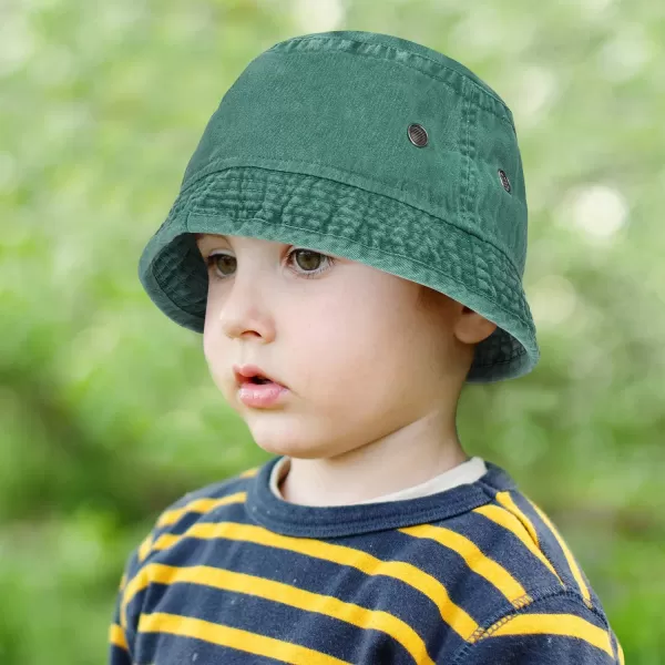 Denim Bucket Hat for Baby ToddlerWashed Cotton Traveling Beach Sun Protection Cap for KidsGreen