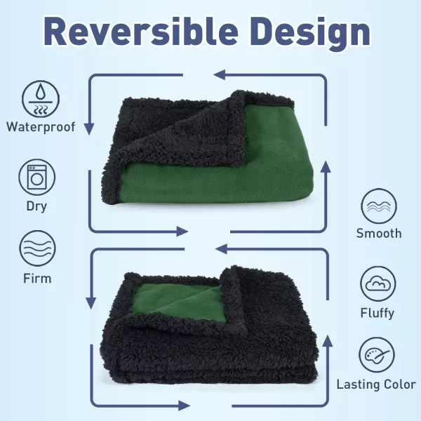 Kritter Planet Waterproof Blanket for Dogs Pee Proof Sherpa Fleece Reversible Cover for Couch or Bed Liquid Proof Furniture Protector for Small Medium Large Size Animals60x50 GreenBlack