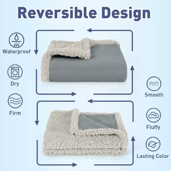 Kritter Planet Waterproof Blanket for Dogs Pee Proof Sherpa Fleece Reversible Cover for Couch or Bed Liquid Proof Furniture Protector for Small Medium Large Size Animals80x60 GrayTaupe