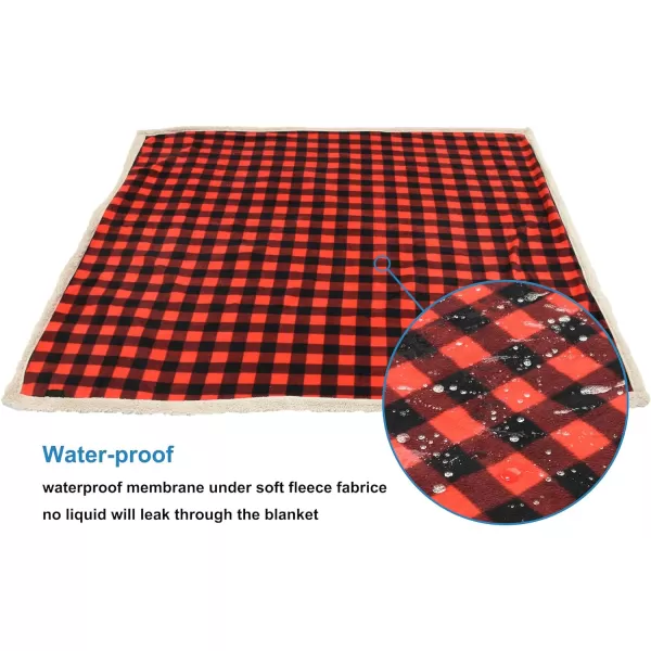 Kritter Planet Waterproof Blanket for Dogs Pee Proof Sherpa Fleece Reversible Cover for Couch or Bed Liquid Proof Furniture Protector for Small Medium Large Size Animals50x30 Buffalo RedTaupe