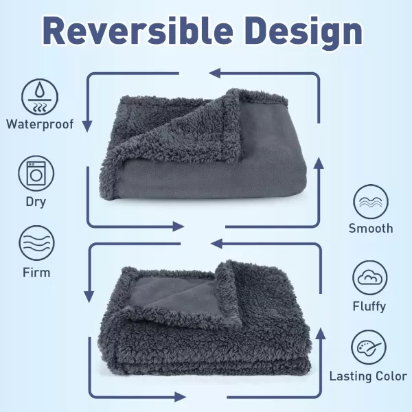 Kritter Planet Waterproof Blanket for Dogs Pee Proof Sherpa Fleece Reversible Cover for Couch or Bed Liquid Proof Furniture Protector for Small Medium Large Size Animals30x25 Charcoal Grey