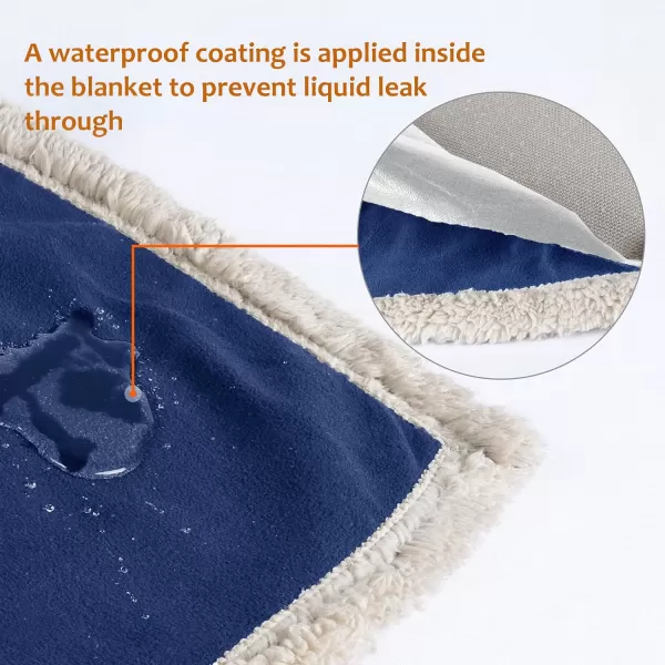 Kritter Planet Waterproof Blanket for Dogs Pee Proof Sherpa Fleece Reversible Cover for Couch or Bed Liquid Proof Furniture Protector for Small Medium Large Size Animals50x30 NavyTaupe