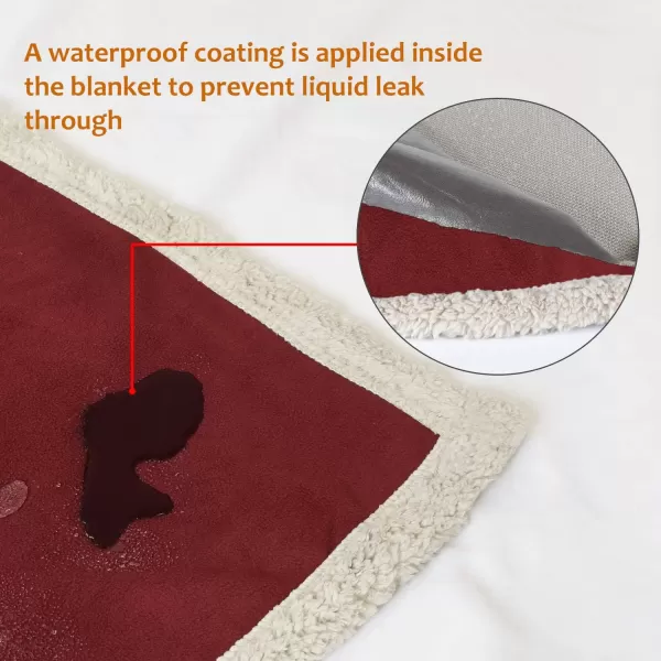 Kritter Planet Waterproof Blanket for Dogs Pee Proof Sherpa Fleece Reversible Cover for Couch or Bed Liquid Proof Furniture Protector for Small Medium Large Size Animals60x50 WineTaupe