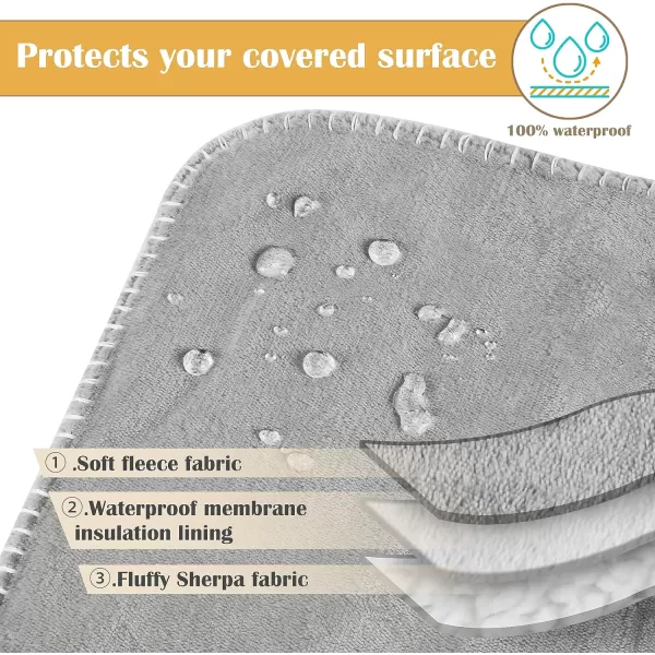 Kritter Planet Waterproof Paw Blanket for Dogs Soft Small Dog Puppy Blanket Washable Furniture Protector Reversible Sherpa Fleece Couch Cover for Small Medium Large PetsLight Grey