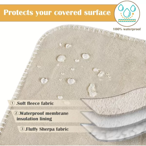 Kritter Planet Waterproof Paw Blanket for Dogs Soft Small Dog Puppy Blanket Washable Furniture Protector Reversible Sherpa Fleece Couch Cover for Small Medium Large PetsTaupe