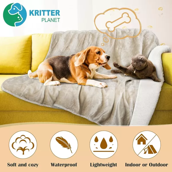 Kritter Planet Waterproof Paw Blanket for Dogs Soft Small Dog Puppy Blanket Washable Furniture Protector Reversible Sherpa Fleece Couch Cover for Small Medium Large PetsTaupe