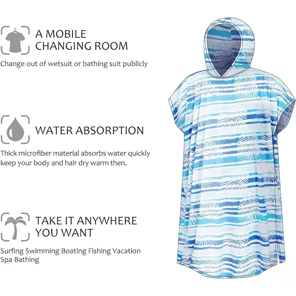 Surf Poncho Changing Towel Robe for Adults Men Women Hooded Wetsuit Change Poncho for Surfing Swimming Bathing Water Absorbent OversizedAqua Leaf