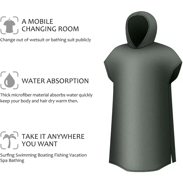 Surf Poncho Changing Towel Robe for Adults Men Women Hooded Wetsuit Change Poncho for Surfing Swimming Bathing Water Absorbent OversizedArmy Green