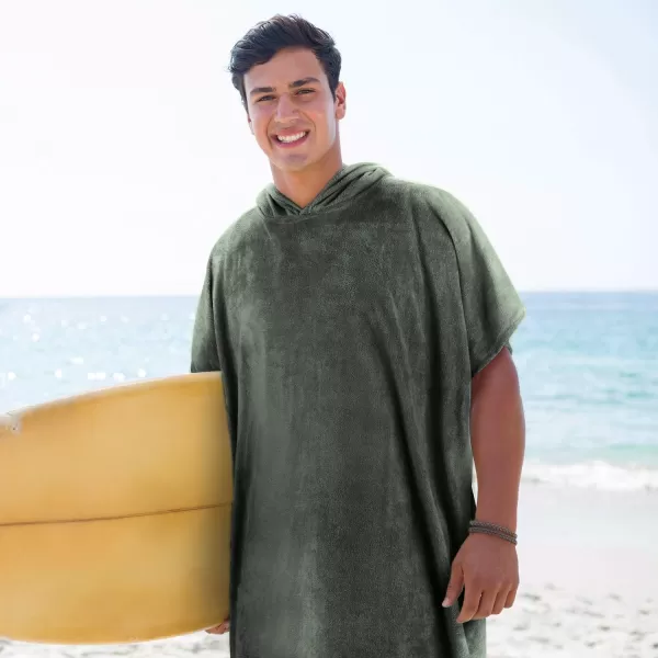 Surf Poncho Changing Towel Robe for Adults Men Women Hooded Wetsuit Change Poncho for Surfing Swimming Bathing Water Absorbent OversizedArmy Green