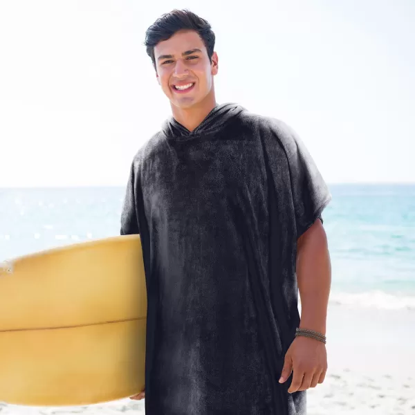 Surf Poncho Changing Towel Robe for Adults Men Women Hooded Wetsuit Change Poncho for Surfing Swimming Bathing Water Absorbent OversizedBlack