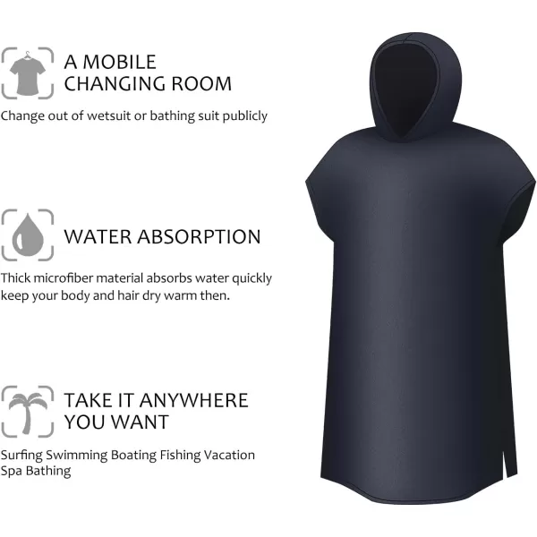 Surf Poncho Changing Towel Robe for Adults Men Women Hooded Wetsuit Change Poncho for Surfing Swimming Bathing Water Absorbent OversizedBlack