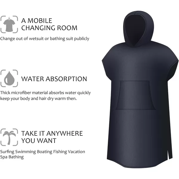 Surf Poncho Changing Towel Robe for Adults Men Women Hooded Wetsuit Change Poncho for Surfing Swimming Bathing Water Absorbent OversizedBlackwith Pocket