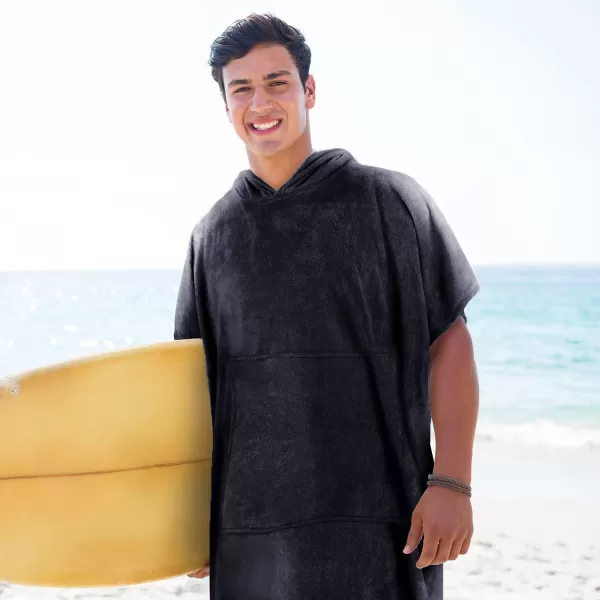 Surf Poncho Changing Towel Robe for Adults Men Women Hooded Wetsuit Change Poncho for Surfing Swimming Bathing Water Absorbent OversizedBlackwith Pocket