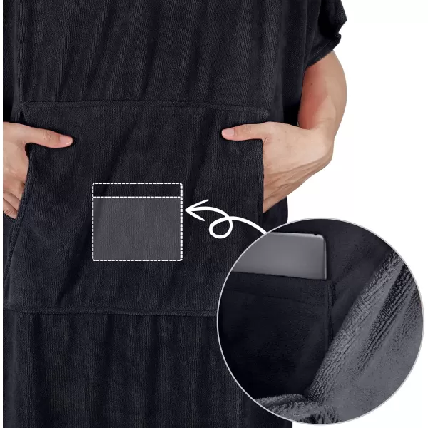 Surf Poncho Changing Towel Robe for Adults Men Women Hooded Wetsuit Change Poncho for Surfing Swimming Bathing Water Absorbent OversizedBlackwith Pocket