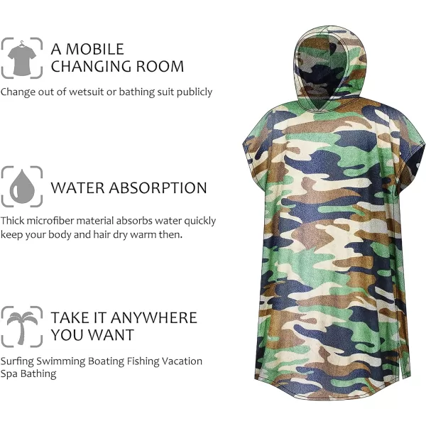 Surf Poncho Changing Towel Robe for Adults Men Women Hooded Wetsuit Change Poncho for Surfing Swimming Bathing Water Absorbent OversizedCamouflage