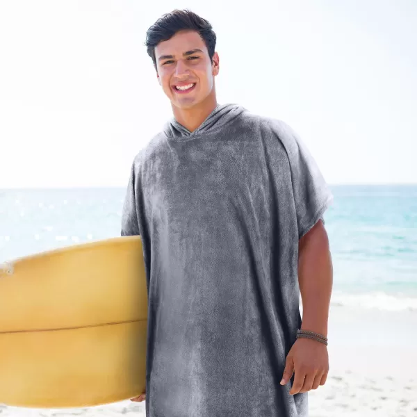 Surf Poncho Changing Towel Robe for Adults Men Women Hooded Wetsuit Change Poncho for Surfing Swimming Bathing Water Absorbent OversizedGrey