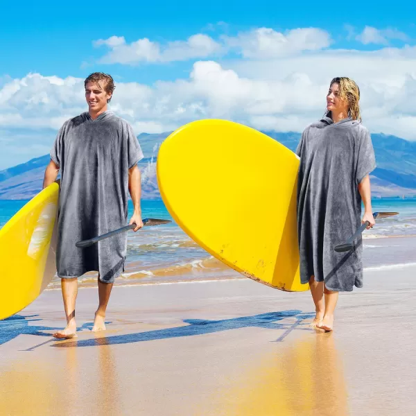 Surf Poncho Changing Towel Robe for Adults Men Women Hooded Wetsuit Change Poncho for Surfing Swimming Bathing Water Absorbent OversizedGrey