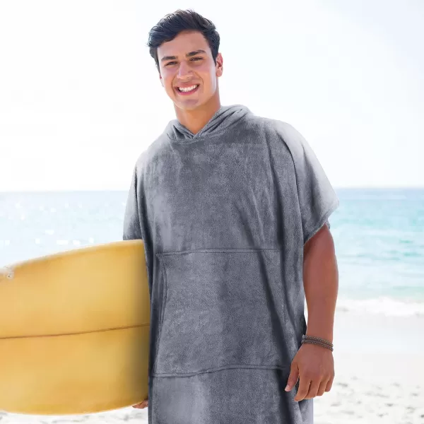 Surf Poncho Changing Towel Robe for Adults Men Women Hooded Wetsuit Change Poncho for Surfing Swimming Bathing Water Absorbent OversizedGreywith Pocket