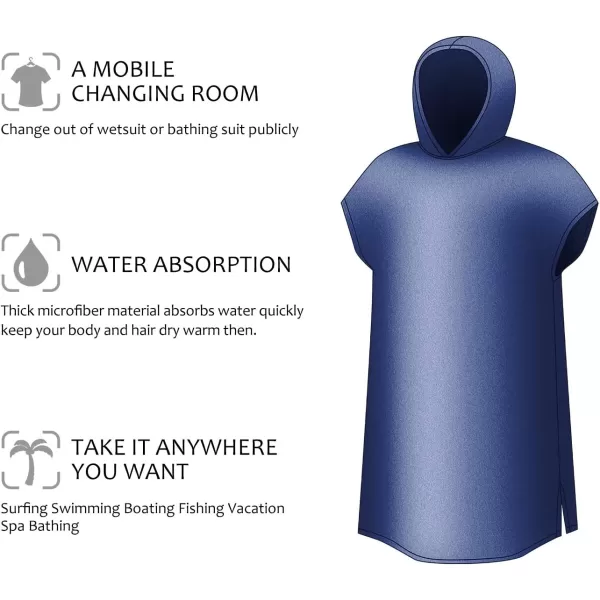 Surf Poncho Changing Towel Robe for Adults Men Women Hooded Wetsuit Change Poncho for Surfing Swimming Bathing Water Absorbent OversizedNavy