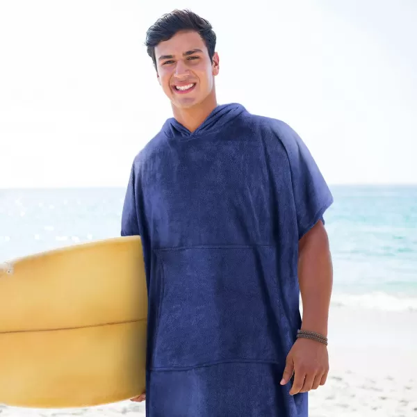 Surf Poncho Changing Towel Robe for Adults Men Women Hooded Wetsuit Change Poncho for Surfing Swimming Bathing Water Absorbent OversizedNavywith Pocket