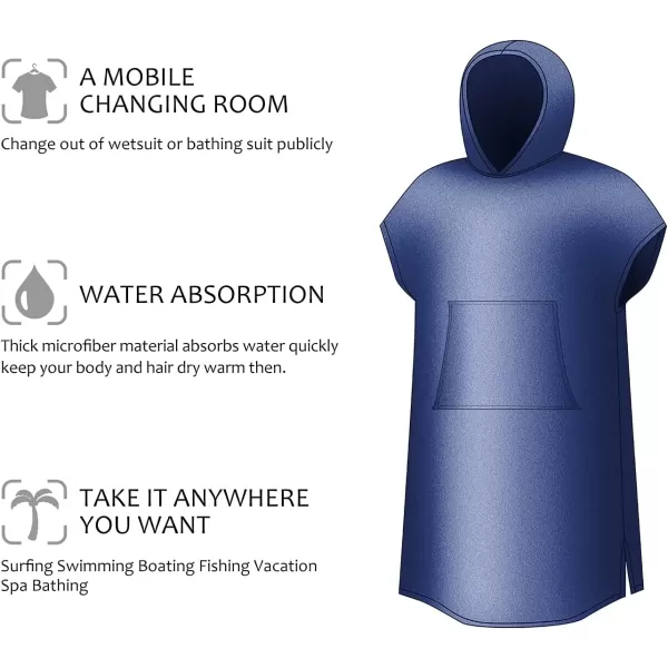 Surf Poncho Changing Towel Robe for Adults Men Women Hooded Wetsuit Change Poncho for Surfing Swimming Bathing Water Absorbent OversizedNavywith Pocket