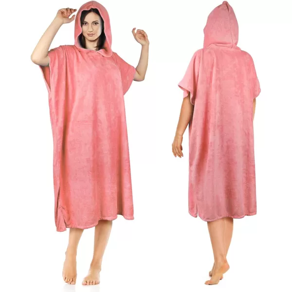 Surf Poncho Changing Towel Robe for Adults Men Women Hooded Wetsuit Change Poncho for Surfing Swimming Bathing Water Absorbent OversizedPeach Pink