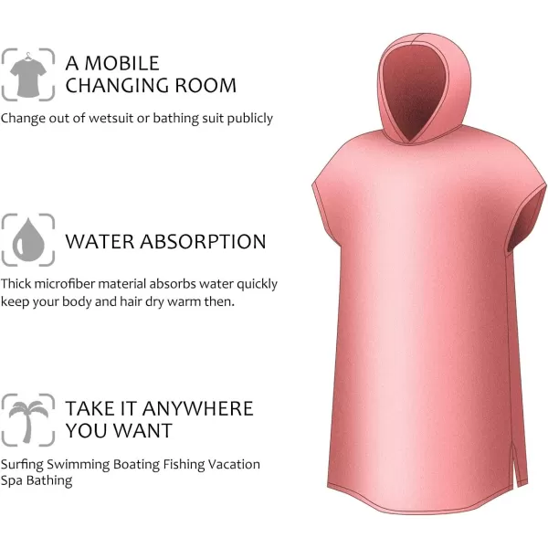 Surf Poncho Changing Towel Robe for Adults Men Women Hooded Wetsuit Change Poncho for Surfing Swimming Bathing Water Absorbent OversizedPeach Pink