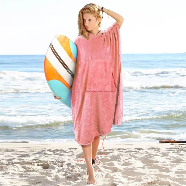 Surf Poncho Changing Towel Robe for Adults Men Women Hooded Wetsuit Change Poncho for Surfing Swimming Bathing Water Absorbent OversizedPeach Pinkwith Pocket