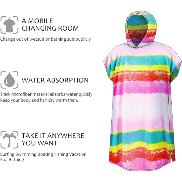 Surf Poncho Changing Towel Robe for Adults Men Women Hooded Wetsuit Change Poncho for Surfing Swimming Bathing Water Absorbent OversizedRainbow