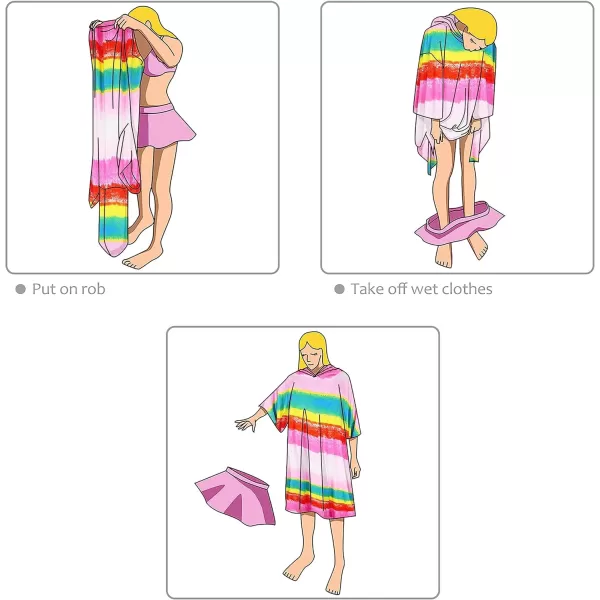 Surf Poncho Changing Towel Robe for Adults Men Women Hooded Wetsuit Change Poncho for Surfing Swimming Bathing Water Absorbent OversizedRainbow