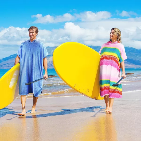 Surf Poncho Changing Towel Robe for Adults Men Women Hooded Wetsuit Change Poncho for Surfing Swimming Bathing Water Absorbent OversizedRainbow