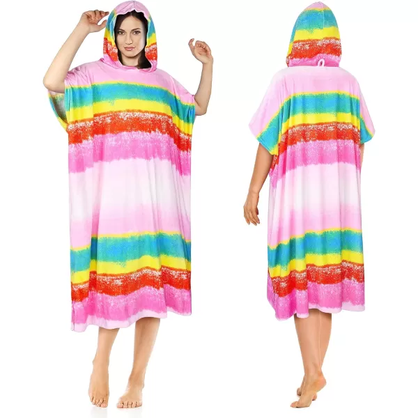 Surf Poncho Changing Towel Robe for Adults Men Women Hooded Wetsuit Change Poncho for Surfing Swimming Bathing Water Absorbent OversizedRainbow