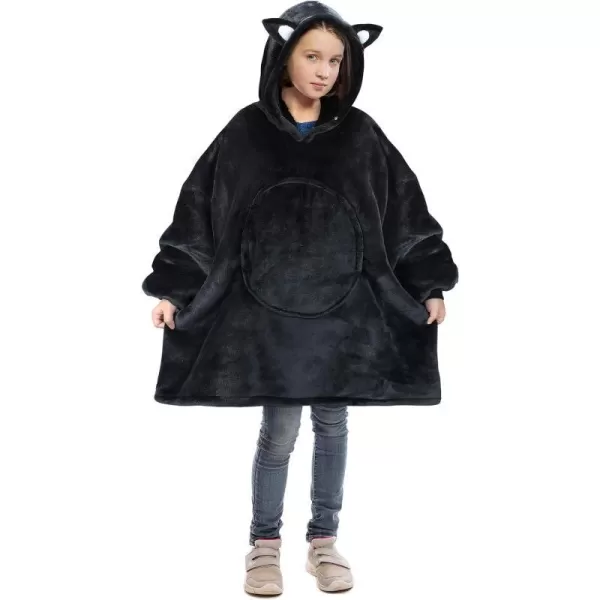 Catalonia Blanket Hoodie for Kids Oversized Wearable Sherpa Sweatshirt Pullover for Teens Youth Gift IdeaBlack Cat Kids