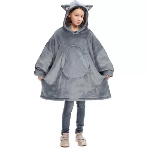 Catalonia Blanket Hoodie for Kids Oversized Wearable Sherpa Sweatshirt Pullover for Teens Youth Gift IdeaGrey Cat Kids