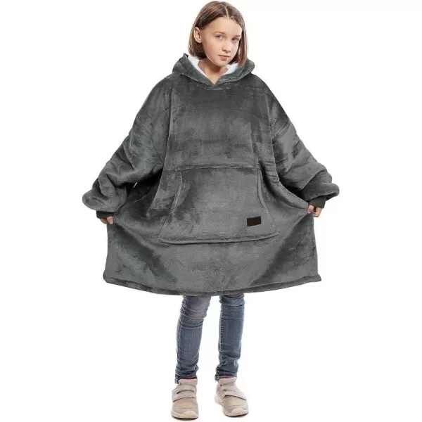 Catalonia Blanket Hoodie for Kids Oversized Wearable Sherpa Sweatshirt Pullover for Teens Youth Gift IdeaGrey Kids