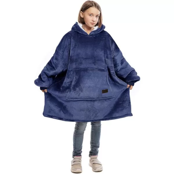 Catalonia Blanket Hoodie for Kids Oversized Wearable Sherpa Sweatshirt Pullover for Teens Youth Gift IdeaNavy Kids