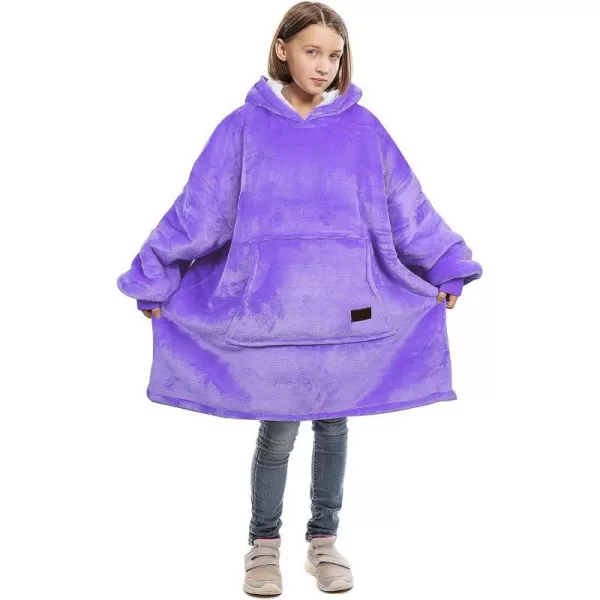 Catalonia Blanket Hoodie for Kids Oversized Wearable Sherpa Sweatshirt Pullover for Teens Youth Gift IdeaPurple Kids