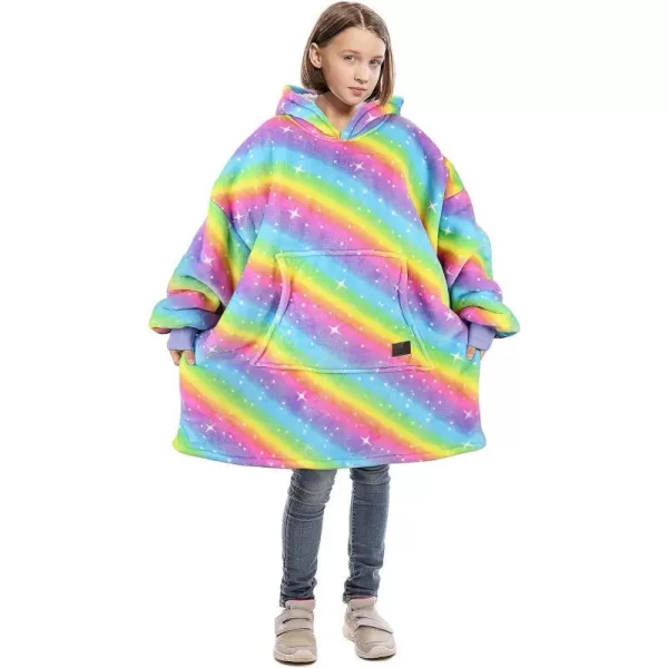 Catalonia Blanket Hoodie for Kids Oversized Wearable Sherpa Sweatshirt Pullover for Teens Youth Gift IdeaRainbow Kids