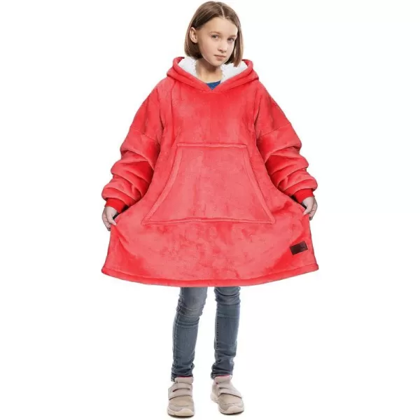 Catalonia Blanket Hoodie for Kids Oversized Wearable Sherpa Sweatshirt Pullover for Teens Youth Gift IdeaRed Kids